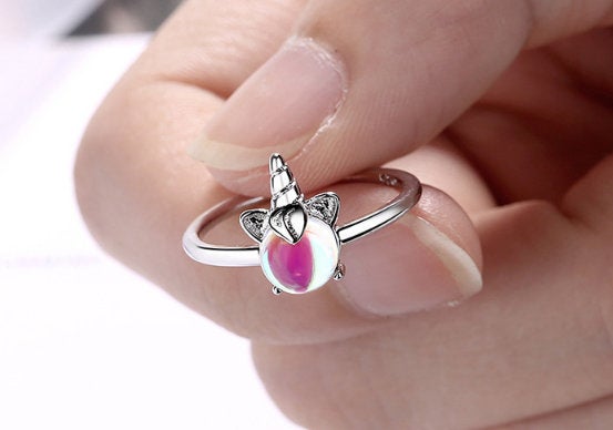 Multi Colour Moonstone, Unicorn Ring, Silver Ring, Adjustable Ring, Dainty Ring, Gift for her, Minimalist Ring, Boho Ring, Jewellery, Gift.