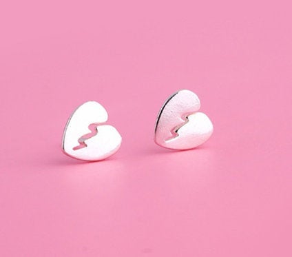 Cute Broken Heart Girlfriend Gift Earring,925 Sterling Silver,minimalist Earring,boho Earring,tiny Earring,gift For Her,jewellery