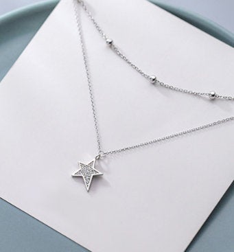 Fashion Double Layer Sparkling Zircon Star Necklace,925 Sterling Silver,minimalist Necklace,boho Necklace,gift For Her,bridesmaids Gift