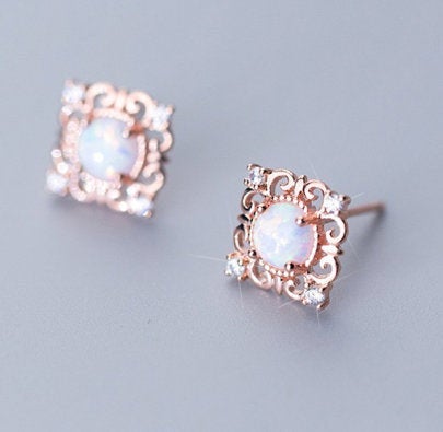 Cute Square Exquisite Opal Cabochon Earring,925 Sterling Silver,minimalist Earring,boho Earring,tiny Earring,gift For Her,jewellery