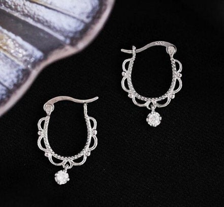 Fashion Dynamic Lilac Lace Fashion Dangle Drop Earring, 925 Sterling Silver,minimalist Earring,boho Earring,gift For Her, Wedding Gift.