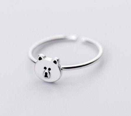 Fashion Cute Bear Cartoon Girlfriend Gift Ring,925 Sterling Silver Ring,adjustable Ring,minimalist Ring Boho Ring, Wedding Gift