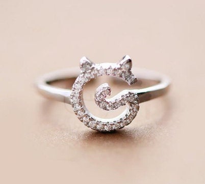 Fashion Cute Cat Micro-inlaid Girlfriend Ring,925 Sterling Silver Ring,adjustable Ring,minimalist Ring Boho Ring, Wedding Gift