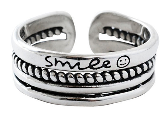 Hot Sale New Fashion Multi Layer Smile Open Band Trend Ring,925 Sterling Silver Ring,Adjustable ring,Minimalist Ring Boho Ring, Wedding gift