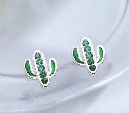 Thin Cactus Micro Inlaid Exquisite Women Earring,925 Sterling Silver,minimalist Earring,boho Earring,gift For Her Wedding Gift,