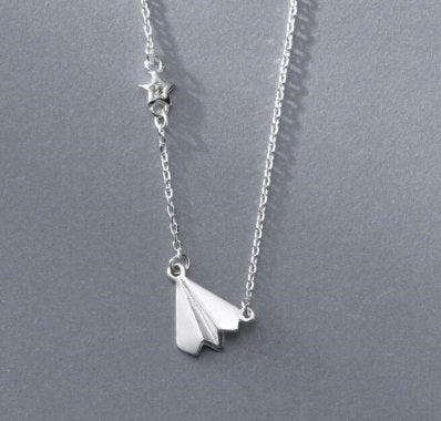 Fashion Childhood Paper Airplane Temperament Necklace,925 Sterling Silver,minimalist Necklace,boho Necklace,gift For Her,bridesmaid Gift