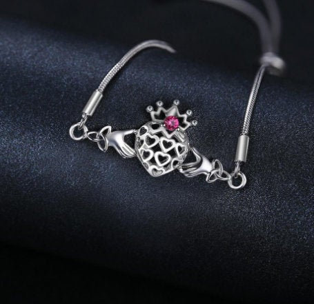 Fashion Love Ruby Heart Bangle Bracelet,925 Sterling Silver,wedding Bracelet,minimalist Bracelet,boho Bracelet,gift For Her,gift For Her