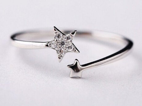 New Fashion Double Star Micro Inlaid Open Ring, 925 Sterling Silver,Adjustable ring,Dainty Ring,Gift for her,Minimalist Ring, Boho Ring