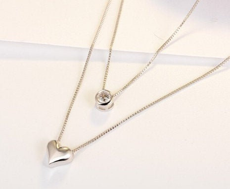 Heart Shape Double Layer Necklace,925 Sterling Silver,minimalist Necklace,boho Necklace,gift For Her, Bridesmaids Jewellery.