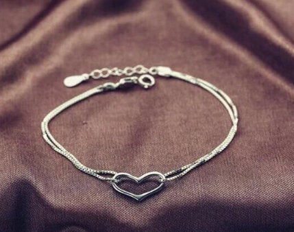 Girlfriend Gift Heart Shaped Temperament Female Bracelet.925 Sterling Silver,minimalist Bracelet,boho Bracelet,gift For Her,gift For Her