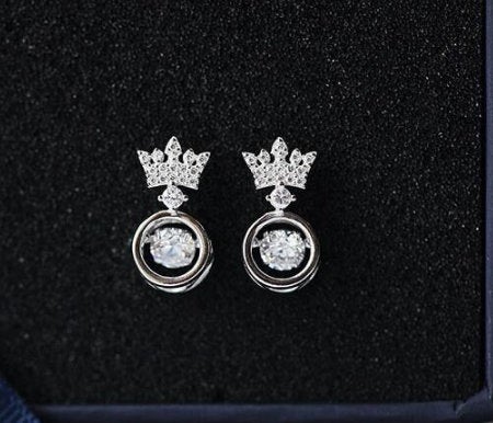Fashion Dynamic Heart Crown Fashion Dangle Drop Earring, 925 Sterling Silver,minimalist Earring,boho Earring,gift For Her, Wedding Gift.