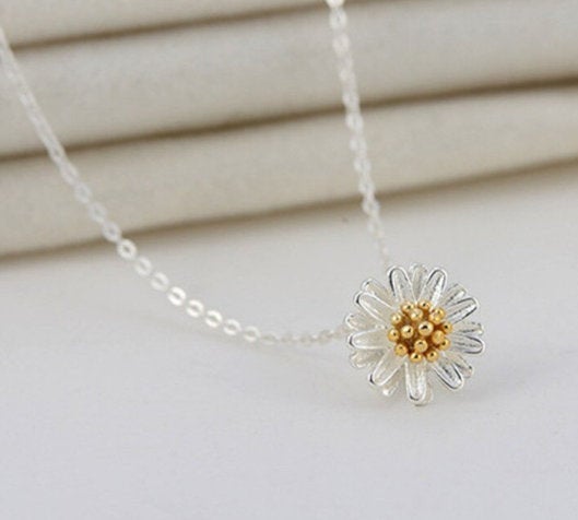 Sleek Daisies Sun Flower Chrysanthemum Necklace ,925 Sterling Silver,Minimalist Necklace,Boho Necklace,Gift for her, Bridesmaids Jewellery.