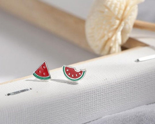 Fashion Cute Watermelon Personality Fruit Studs,925 Sterling Silver,minimalist Earring, Boho Earring,tiny Earring,gift For Her, Jewellery.