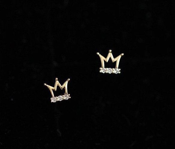 Delicate Cute Small Gold Crown Micro Earring,925 Sterling Silver,minimalist Earring,boho Earring,gift For Her Wedding Gift. Jewellery.