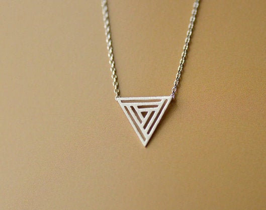 Hollow Brushed Geometric Triangle Silver Necklace,925 Sterling Silver,Minimalist Necklace,Boho Necklace,Gift for her, Bridesmaids Jewellery.