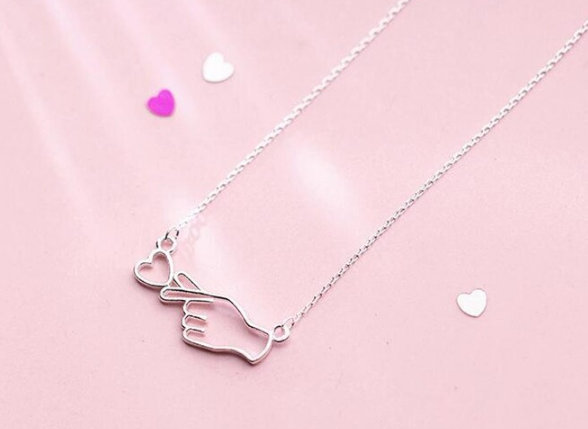 Cute Simple Heart&girl Hand Lovely Silver Necklace925 Sterling Silver,minimalist Necklace,boho Necklace,gift For Her, Bridesmaids