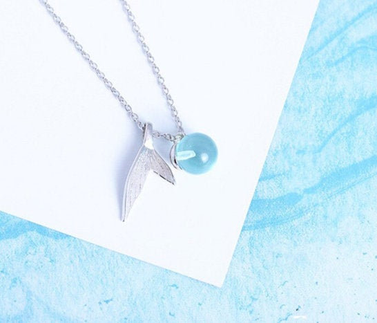 Mermaid Form Wild Fish Tail Crystal Necklace 925 Sterling Silver,minimalist Necklace,boho Necklace,gift For Her, Bridesmaids Jewellery.