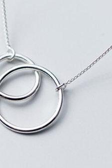 Double Round Interlock Circle Necklace, 925 Sterling Silver,Minimalist Necklace,Boho Necklace,Dainty Necklace,Gift for her, Bridesmaids Gift