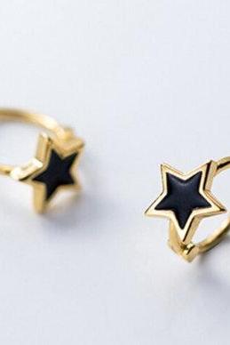 Gold Color Star Circle Hoop Earring,925 Sterling Silver,Minimalist Earring,Boho Earring,Gift for her Wedding Jewellery, Dainty Earring.