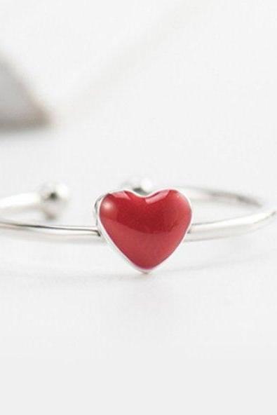 Tiny Red Heart Ring, 925 Sterling Silver Ring, Engagement Ring, Gift, Adjustable ring, Dainty Ring, Gift for her, Minimalist Ring, Boho Ring