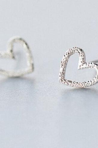 Cute Tiny Hollow Heart Silver Studs Earring, 925 Sterling Silver,minimalist Earring,boho Earring,gift For Her Wedding Gift. Jewellery.