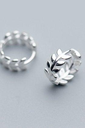 Simple Cute Plant Leaf Hoop Silver Earring ,925 Sterling Silver,Minimalist Earring,Boho Earring,Gift for her Wedding Gift, Dainty Earring.