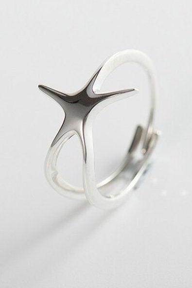 Starfish Ring, 925 Sterling Silver Ring, Silver Ring, Adjustable ring, Dainty Ring, Gift for her, Minimalist Ring, Boho Ring. Gift for women