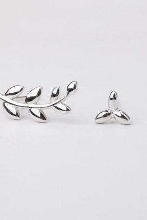 Asymmetric Olive Leaf Branch Earring,dainty Earring 925 Sterling Silver,minimalist Earring,boho Earring,gift For Her Wedding Gift.jewellery.