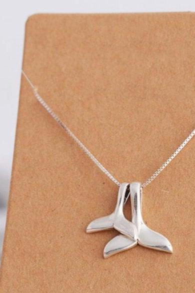 Whale Double Tail Necklace, 925 Sterling Silver,Minimalist Necklace, Boho Necklace, Dainty Necklace, Gift for her, Bridesmaids Jewellery.
