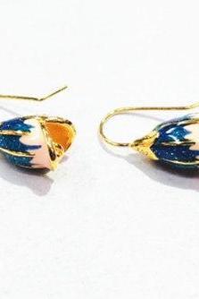 Fashion Gold Blue Enchantress Flower Drop Earring, 925 Sterling Silver,minimalist Earring,boho Earring,gift For Her, Wedding Gift.