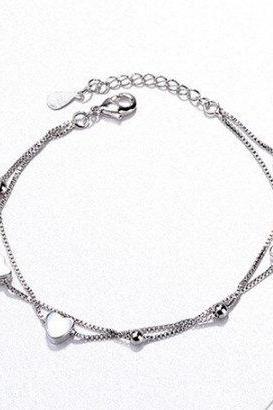 Double Layer Heart Bead Bracelet.charm Bracelet.925 Sterling Silver,minimalist Bracelet,boho Bracelet,gift For Her,gift For Her