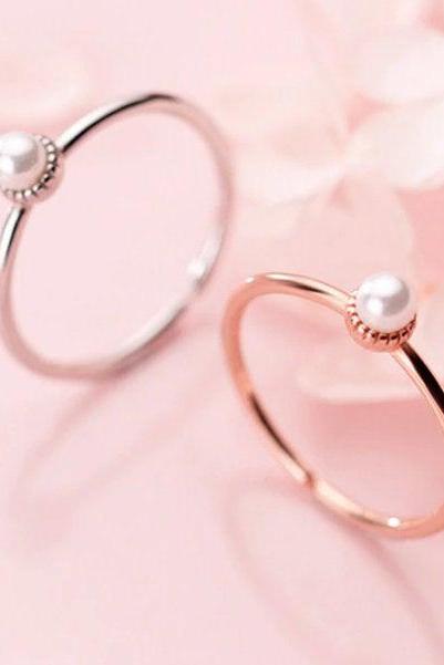 Round Pearl Ring, Rose Gold Ring, Silver Ring, 925 Sterling Silver, Dainty Ring, Gift For Her, Minimalist Ring, Boho Ring, Jewellery, Gift.