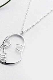 New Fashion Abstract Human Face Pendant Necklace,925 Sterling Silver,Minimalist Necklace,Boho Necklace,Gift for her,Bridesmaids Jewellery.