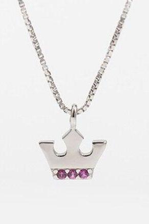 New Fashion Kingdom Royal Crown Pink StoneNecklace,925 Sterling Silver,Minimalist Necklace,Boho Necklace,Gift for her,Bridesmaids Jewellery.