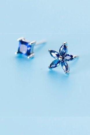 Flower &amp;amp; Rectangle Earring, 925 Sterling Silver, Minimalist Earring, Boho Earring, Tiny Earring, Dainty Ring, Gift For Her,