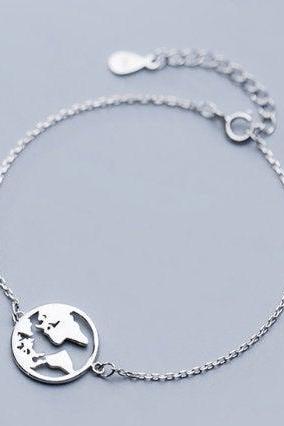 Word Of Map Globe Cute Bracelet. Charm Bracelet.925 Sterling Silver,minimalist Bracelet,boho Bracelet,gift For Her,gift For Her