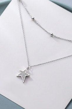 New Fashion Double Layer Sparkling Zircon Star Necklace,925 Sterling Silver,Minimalist Necklace,Boho Necklace,Gift for her,Bridesmaids Gift