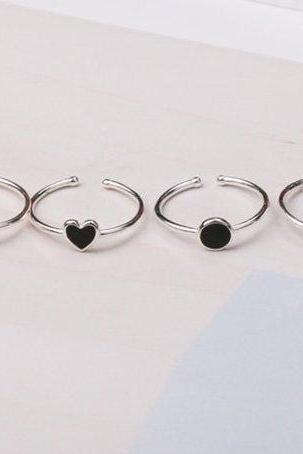 Fashion Black Geometric Couple Ring,925 Sterling Silver Ring,adjustable Ring,minimalist Ring Boho Ring, Wedding Gift