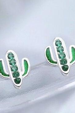 Hot New Sale Thin Cactus Micro Inlaid Exquisite Women Earring,925 Sterling Silver,Minimalist Earring,Boho Earring,Gift for her Wedding Gift,