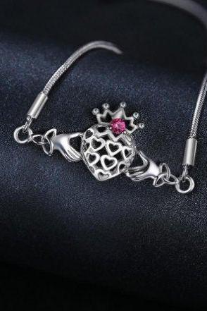 Fashion Love Ruby Heart Bangle Bracelet,925 Sterling Silver,wedding Bracelet,minimalist Bracelet,boho Bracelet,gift For Her,gift For Her