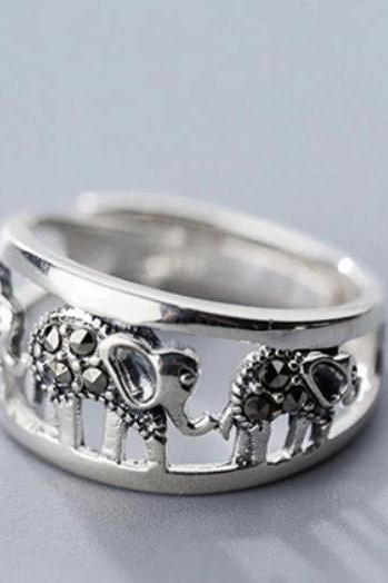 Retro Elephant Round Ring, CZ Ring, British Building Ring,925 Sterling Silver Ring,Adjustable ring,Minimalist Ring Boho Ring, Wedding gift