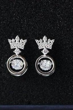 New Fashion Dynamic Heart Crown Fashion Dangle Drop Earring, 925 Sterling Silver,Minimalist Earring,Boho Earring,Gift for her, Wedding Gift.
