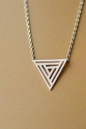 Hollow Brushed Geometric Triangle Silver Necklace,925 Sterling Silver,Minimalist Necklace,Boho Necklace,Gift for her, Bridesmaids Jewellery.