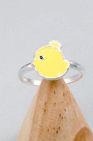 Fashion Cute Simple Yellow Chicken Cartoon Ring,925 Sterling Silver,Adjustable ring,Gift for her, Minimalist Ring, Boho Ring, Dainty Ring
