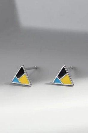 New Fashion Small Colorful Triangle Studs Earring, 925 Sterling Silver,Minimalist Earring,Boho Earring,Gift for her Wedding Gift.Jewellery.