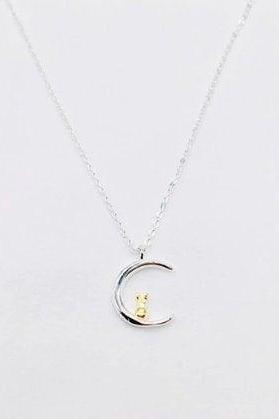 Simple Moon Rabbit Necklace, 925 Sterling Silver,Minimalist Necklace, Boho Necklace, Dainty Necklace, Gift for her, Bridesmaids Jewellery.